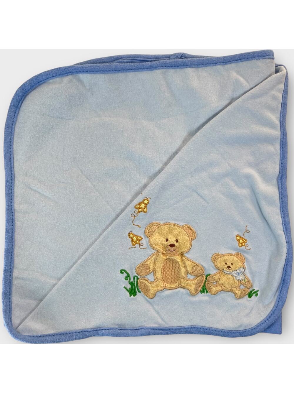Vintage Graco Blue Teddy Bear Cotton Baby Blanket Security Lovey 25' x 24"
